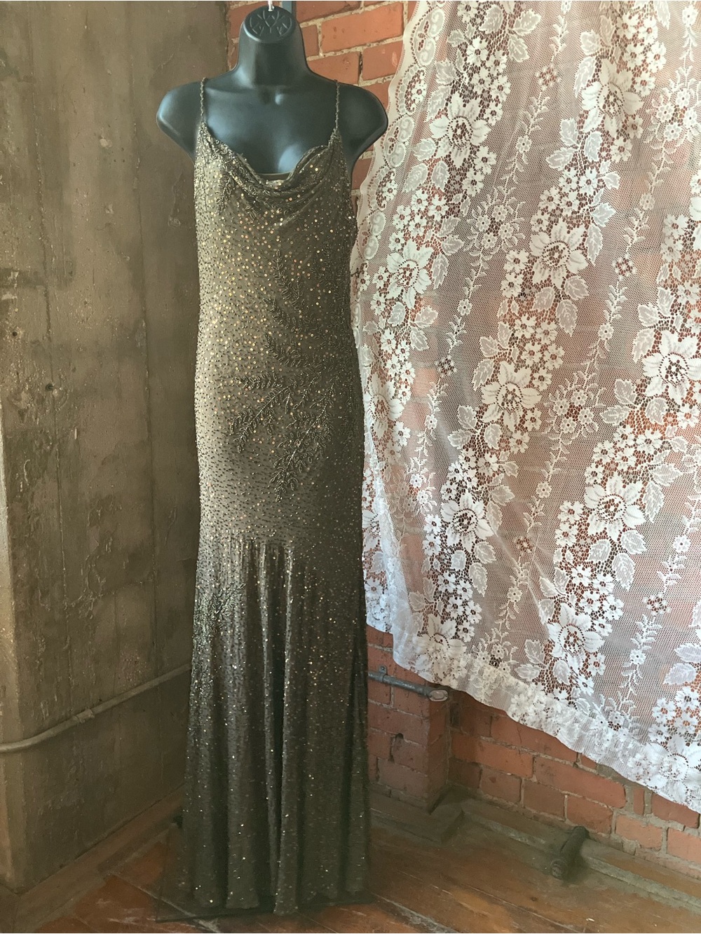 Sue Wong Olive Green Beaded Cowl Neck Camisole - Picture 13 of 16